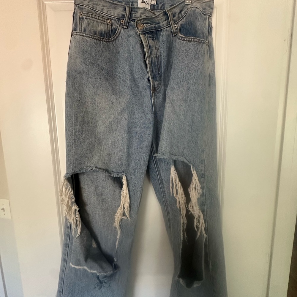 Princess Polly Blue Distressed Wide Leg Jeans